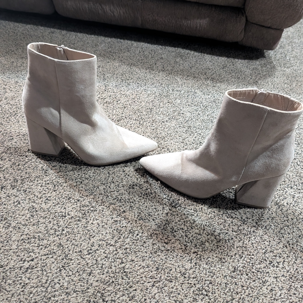 Target Women's Pointed Toe Block Heel Ankle Boots in Light Beige